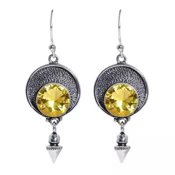 Серьги из серебра 925 пробы с лимонным кварцем V6848, Серьги с лимоном, Круглые серьги, Подарок на День святого Валентина, Подарок для нее, Подарок на день рождения, Украшения ручной работы, Серебро