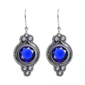 Серьги из серебра 925 пробы с синим сапфиром V6689, синие серьги, круглые серьги, подарок на День святого Валентина, подарок для нее, подарок на день рождения, украшения ручной работы, се