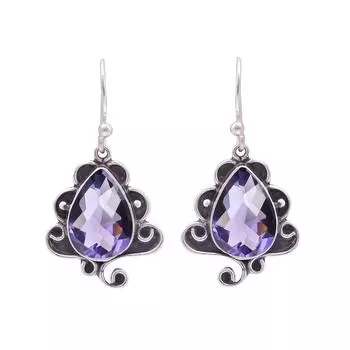Серьги из серебра 925 пробы с фиолетовым аметистом V9801, фиолетовые серьги, серьги в форме груши, подарок на День святого Валентина, подарок для нее, подарок на день рождения, украшения ручной работы, S