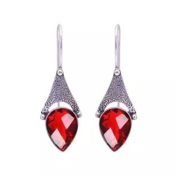 Серьги из серебра 925 пробы с красным гранатом V9642, Красные серьги, Серьги в форме груши, Подарок на День святого Валентина, Подарок для нее, Подарок на день рождения, Украшения ручной работы, Серебряные украшения