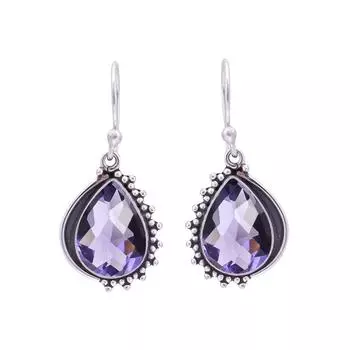 Серьги из серебра 925 пробы с фиолетовым аметистом V9841, фиолетовые серьги, серьги в форме груши, подарок на День святого Валентина, подарок для нее, подарок на день рождения, украшения ручной работы, S