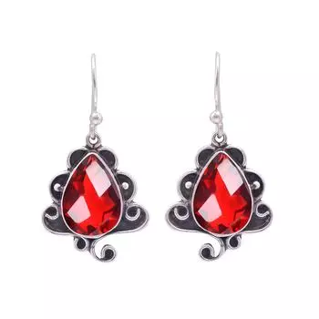 Серьги из серебра 925 пробы с красным гранатом V9802, Красные серьги, Серьги в форме груши, Подарок на День святого Валентина, Подарок для нее, Подарок на день рождения, Украшения ручной работы, Серебряные украшения