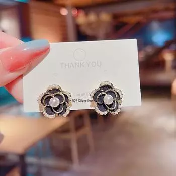 Серьги из серебра 925 пробы с черным розовым жемчугом - стиль модной феи A070 золотой