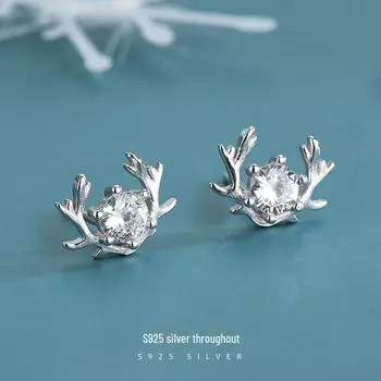 Серьги из серебра 925 пробы с бриллиантами Mori Deer Antler для женщин Banyan Tree - милые, модные японские и корейские рождественские украшения платиновый