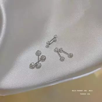 Серьги из серебра 925 пробы с двумя бриллиантами и круглой бусиной — простой набор для ухода за ушами, модный и изысканный дизайн. Small A952