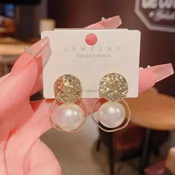 Серьги из серебра 925 пробы с барочным жемчугом и нерегулярными геометрическими пайетками для женщин золотой