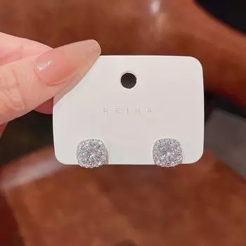 Серьги из серебра 925 пробы с геометрическим узором и цирконием — модный, простой, универсальный квадратный дизайн для женщин E2974 серебряный