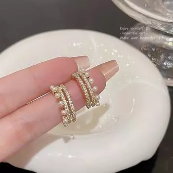 Серьги из серебра 925 пробы с бриллиантами в форме буквы C и жемчугом — модный, роскошный стиль для женщин золотой