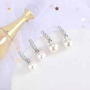 Серьги из серебра 925 пробы с бриллиантами: Простой, креативный дизайн корейского жемчуга для женщин ES314-6mm