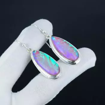 Серьги из серебра 925 пробы с фиолетовым триплетом огненного опала, серьги-подвески из серебра в стиле бохо, подарки на День святого Валентина, подарки для нее 2.16 фиолетовый