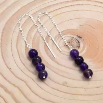 Серьги из серебра 925 пробы с аметистом, женские серьги с бахромой ручной работы из натурального драгоценного камня фиолетовый