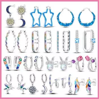 Серьги из серебра 925 пробы со сверкающими синими звездами и асимметричными сердечками для женщин, минималистичные геометрические роскошные украшения, лучший подарок белый