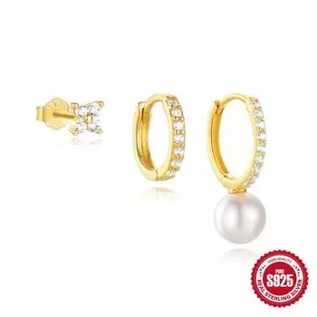 Серьги из серебра 925 пробы, темпераментные, с высоким чувством стиля, в виде звезды, луны, молнии, октаграммы, асимметричные, с бахромой из жемчуга, набор 925 Silver