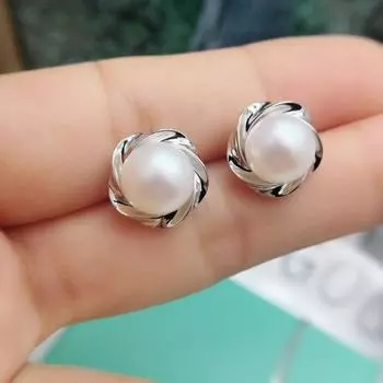 Серьги из серебра 925 пробы, женские серьги с серебряным цветком, модные простые серьги из светло-розового натурального пресноводного жемчуга