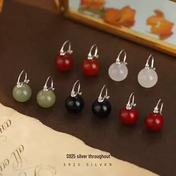 Серьги из серебра S925 Banyan Tree Hetian Jade & Agate - 2024 Китайская мода для женщин ES2888