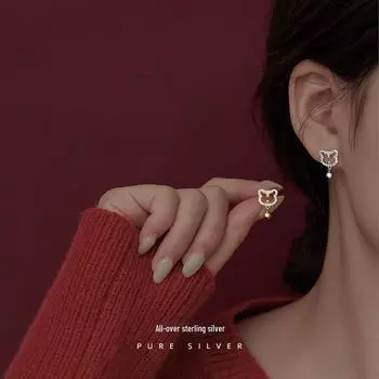 Серьги из серебра S925 пробы с изображением тигра в китайском зодиаке, колокольчиками и бриллиантами для женщин ES2067, 925 Silver золотой