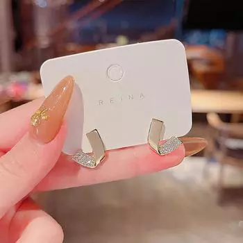 Серьги из серебра S925 пробы с геометрическим узором из циркония в корейском стиле - новый дизайн золотой