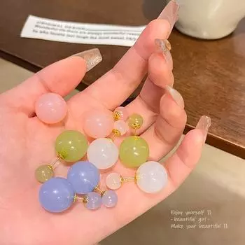 Серьги из серебра S925 пробы с двухсторонним жемчугом для женщин — элегантный, универсальный, модный дизайн A1701 зелёный