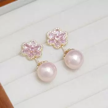 Серьги из серебра S925 с иглами, инкрустированные микроцирконами, в виде цветка сакуры и жемчуга, роскошные, европейского и американского стиля, оптовая продажа от фабрики 14k