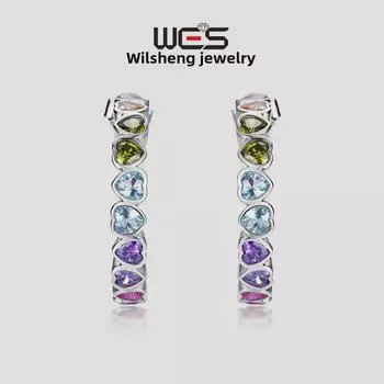 Серьги из серебра S925 с радужным цирконием: Красочный дизайн любви для женщин 925 Silver