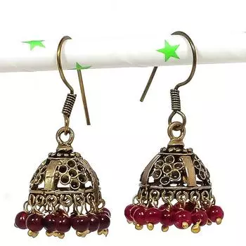 Серьги из серебра с натуральным индийским драгоценным камнем Jhumki Trial Bali 1,50 дюйма J4e18