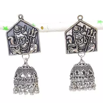 Серьги из серебра с натуральным индийским драгоценным камнем Jhumki Trial Bali 1,97 дюйма H9O04