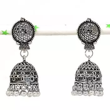 Серьги из серебра с натуральным индийским драгоценным камнем Jhumki Trial Bali 1,77 дюйма r7G22