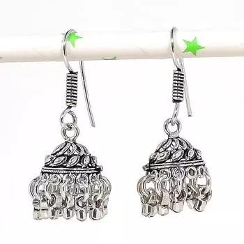 Серьги из серебра с натуральным индийским драгоценным камнем Jhumki Trial Bali 1,58 дюйма U1D92