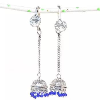 Серьги из серебра с натуральным индийским драгоценным камнем Jhumki Tribal Bali 4,33 дюйма u5M81