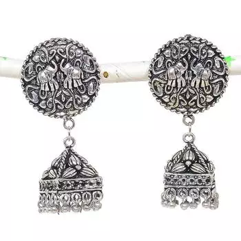 Серьги из серебра с натуральным индийским драгоценным камнем Jhumki Tribal Bali 2,17 дюйма q8v85