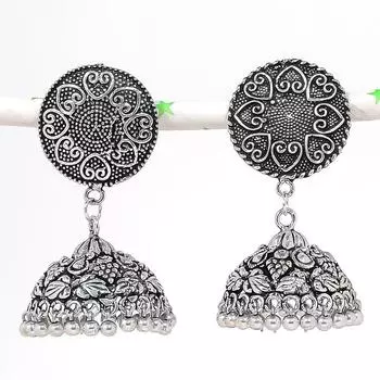 Серьги из серебра с натуральным индийским драгоценным камнем Jhumki Tribal Bali 2,29 дюйма s5a03