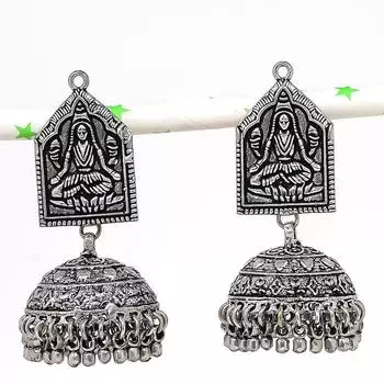 Серьги из серебра с натуральным индийским драгоценным камнем Jhumki Trial Bali 2,29 дюйма B2V39