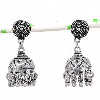 Серьги из серебра с натуральным индийским драгоценным камнем Jhumki Trial Bali 1,65 дюйма D8y42