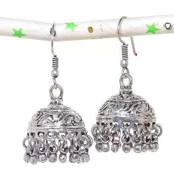 Серьги из серебра с натуральным индийским драгоценным камнем Jhumki Trial Bali 1,73 дюйма E9T64