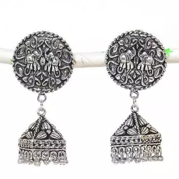 Серьги из серебра с натуральным индийским драгоценным камнем Jhumki Trial Bali 2,09 дюйма V9U59