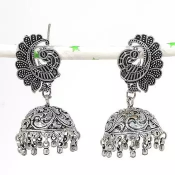 Серьги из серебра с натуральным индийским драгоценным камнем Jhumki Trial Bali 2,17 дюйма C1f00