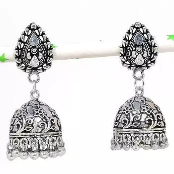 Серьги из серебра с натуральным индийским драгоценным камнем Jhumki Trial Bali 1,89 дюйма g9k63