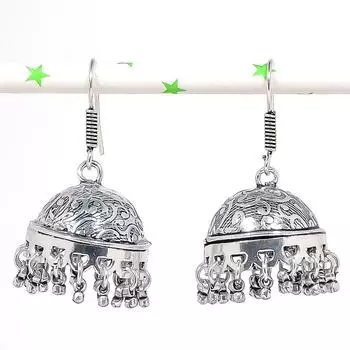 Серьги из серебра с натуральным индийским драгоценным камнем Jhumki Trial Bali 1,77 дюйма D7K65