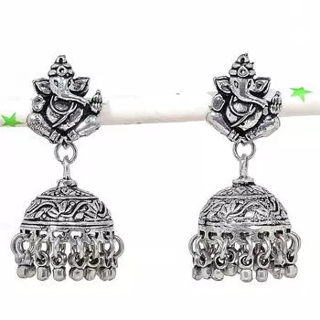 Серьги из серебра с натуральным индийским драгоценным камнем Jhumki Trial Bali 1,85 дюйма B8m76