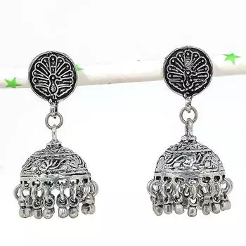 Серьги из серебра с натуральным индийским драгоценным камнем Jhumki Trial Bali 1,85 дюйма n4C67