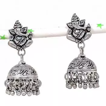 Серьги из серебра с натуральным индийским драгоценным камнем Jhumki Trial Bali 1,89 дюйма N0J78