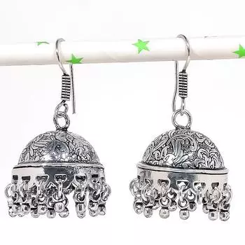 Серьги из серебра с натуральным индийским драгоценным камнем Jhumki Trial Bali 1,77 дюйма z1q18