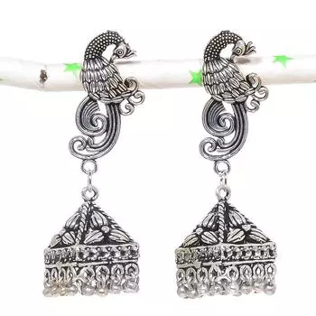 Серьги из серебра с натуральным индийским драгоценным камнем Jhumki Tribal Bali 2,21 дюйма s8K94