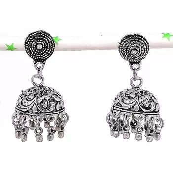 Серьги из серебра с натуральным индийским драгоценным камнем Jhumki Trial Bali 1,62 дюйма f8L66