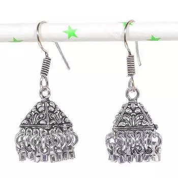 Серьги из серебра с натуральным индийским драгоценным камнем Jhumki Tribal Bali 1,65 дюйма y8g64