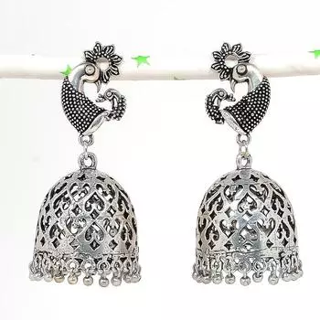 Серьги из серебра с натуральным индийским драгоценным камнем Jhumki Trial Bali 2,29 дюйма r0c16