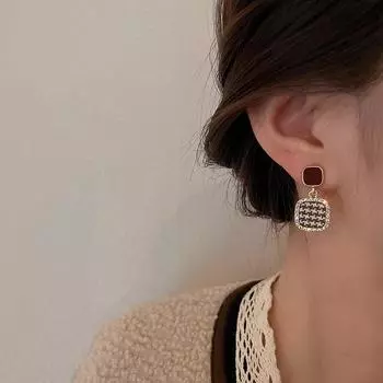 Серьги из серебряной ткани S925 с геометрическим узором «гусиная лапка»