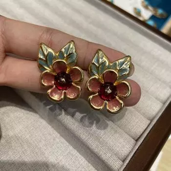 Серьги из серии «Цветок сада Моне» маленькие, ретро изысканные серьги-гвоздики в стиле «взрыв» в стиле «старые деньги, ветер, масляная живопись»
