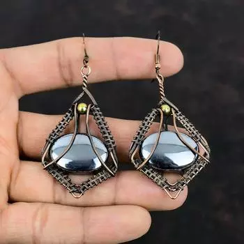 Серьги из шунгита, серьги из медной проволоки, серьги ручной работы, ювелирные изделия из меди с драгоценными камнями, дизайнерские серьги, подарки для нее, ювелирные изделия из проволоки