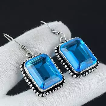Серьги из швейцарского голубого топаза, серьги из стерлингового серебра 925 пробы, серебряные серьги в стиле бохо, богемные серьги для подарков, женские серьги 1.96